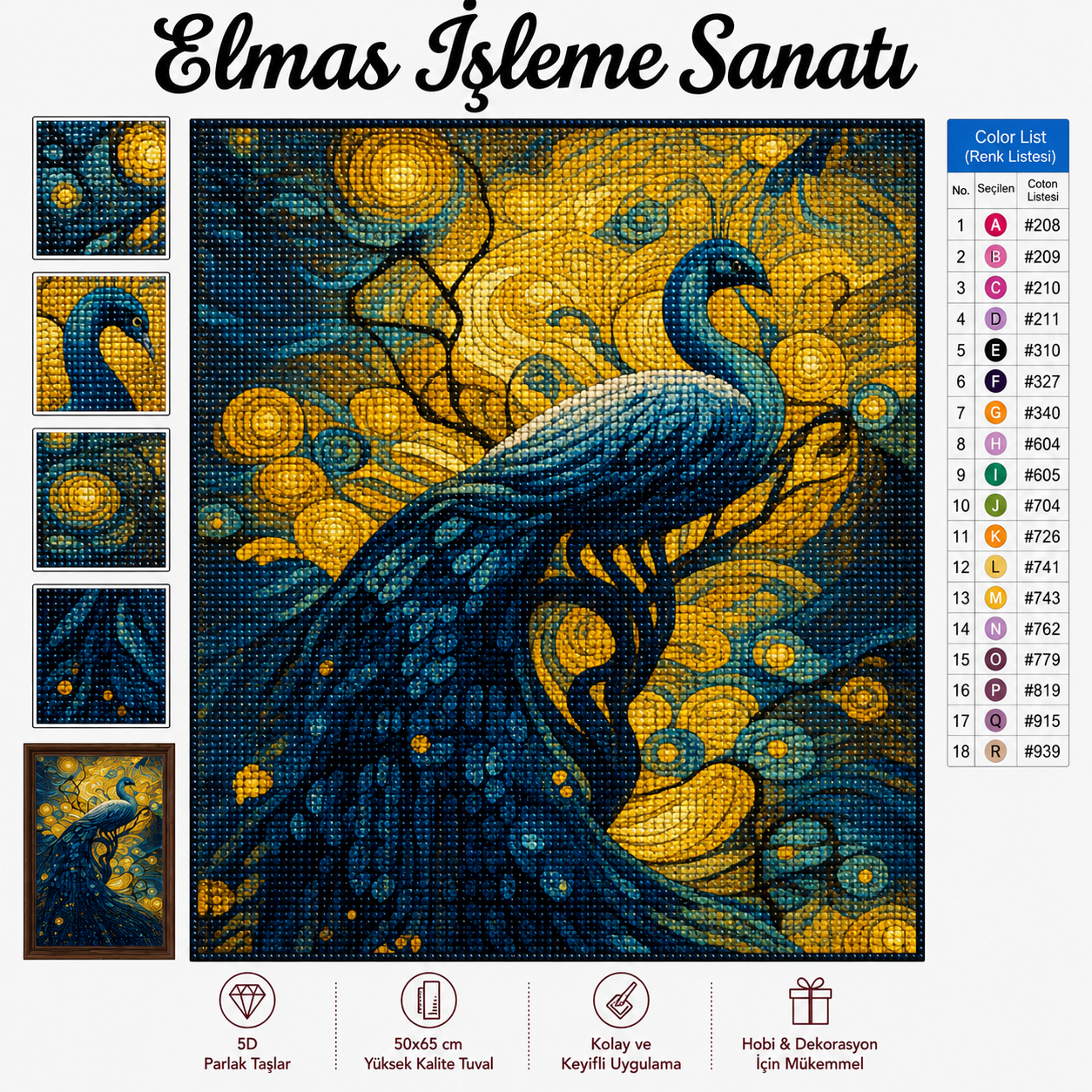 Altın Kanatlı Tavus Kuşu 50x65 Cm