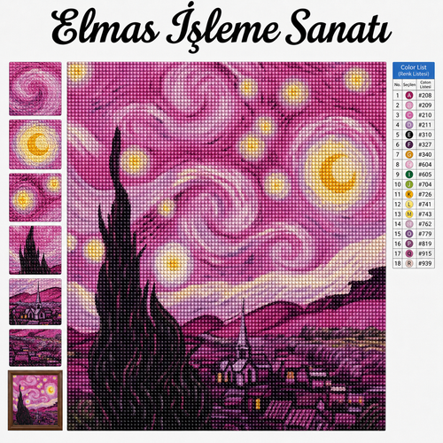 Pembe Van Gogh yıldızlı gece 50x65Cm