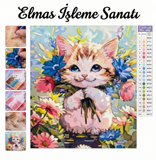 Çiçekli Kedicik 30x40 cm