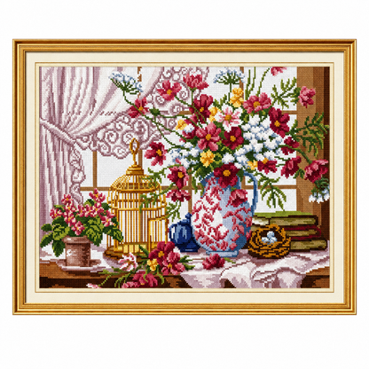 Pencere Çiçekleri Goblen Etamin Seti  40x50 cm