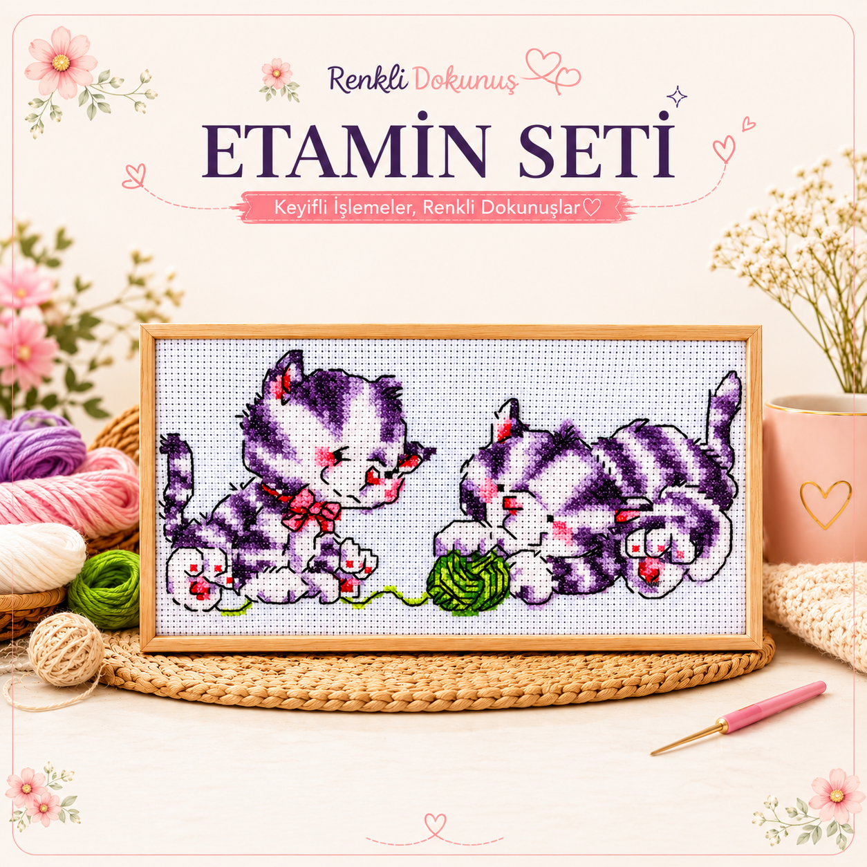 Yavru Kediler Desenli Etamin Seti