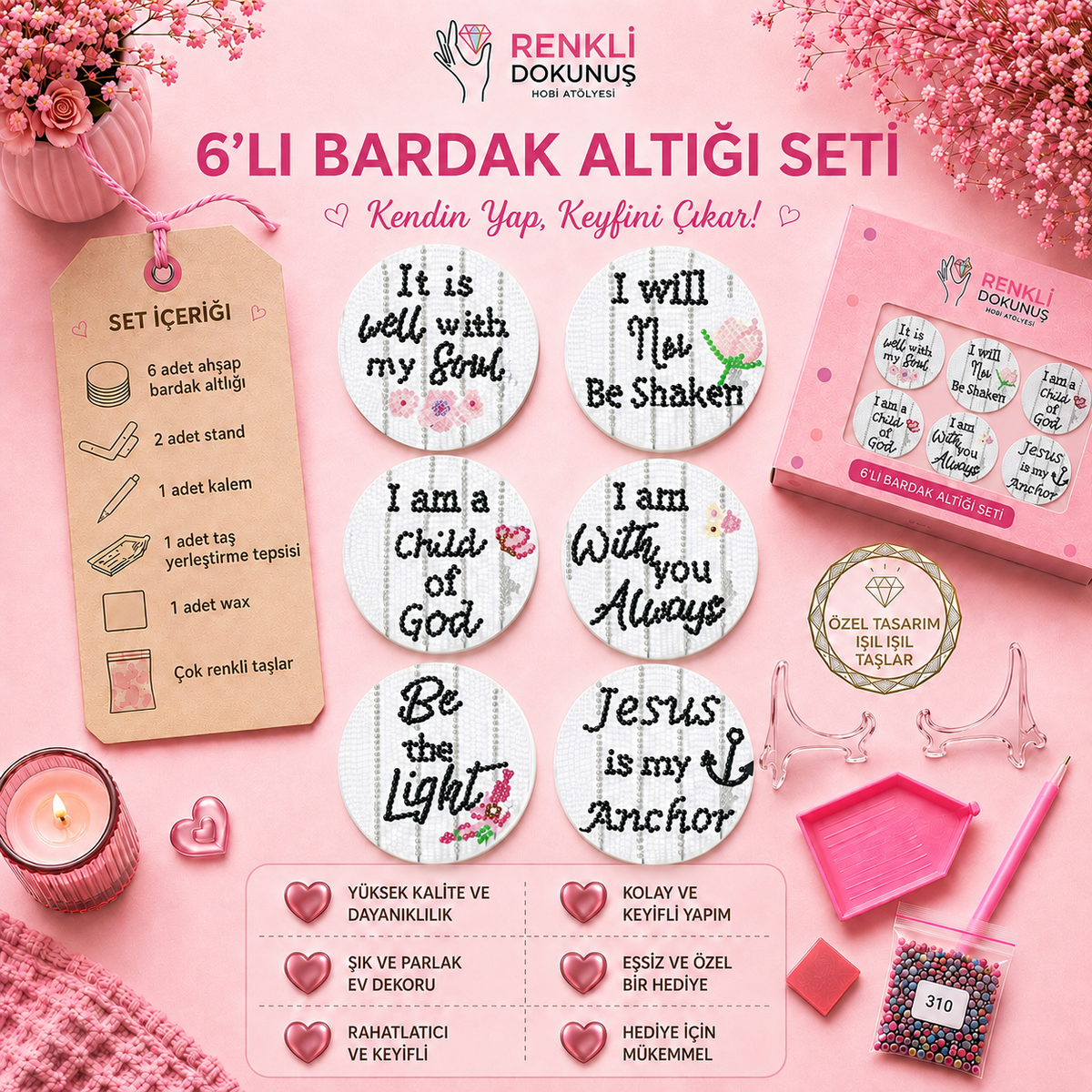 Pozitif Işıltı 6'lı Bardak Altlığı Seti